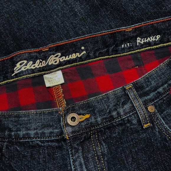 Eddie Bauer Men's 42x34 Relaxed Fit Dark‎ Wash Flannel Lined Denim Jeans - Picture 5 of 13